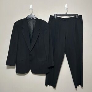 Peerless Man Suit Men's 44 Jacket 38x30 Pants Black Windowpane Excellent Wool